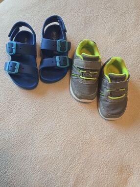 Cat & Jack Blue Buckle Sandals and Simply Joy Gray Sneakers